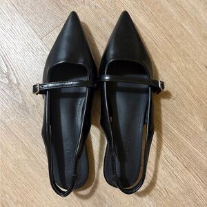 Black Pointed Mary Jane Slingback Flats - Women